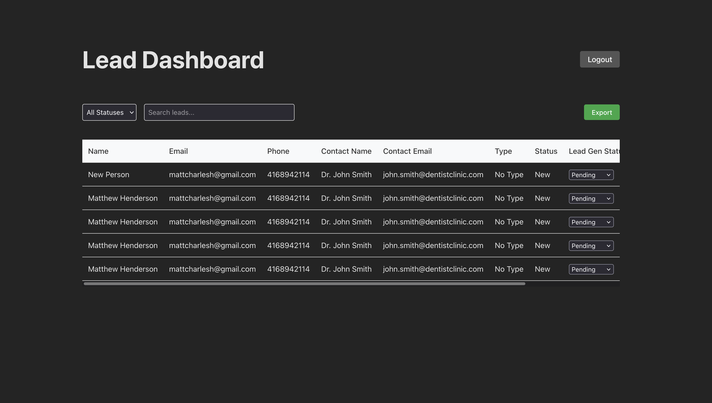 lead dashboard preview